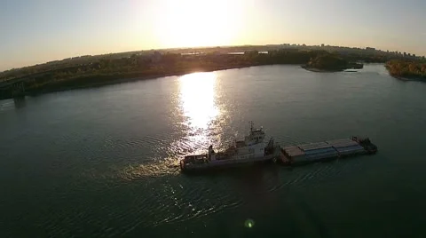 Panorama barge floating on the river Video stock 64791213