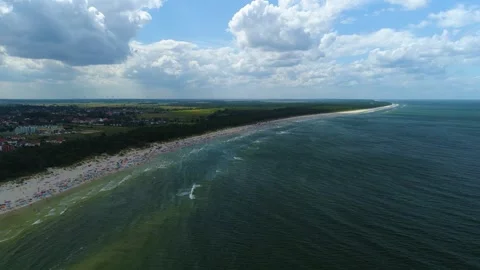 Panorama Beach Baltic Sea Grzybowo Plaza Morze Baltyckie Aerial View Poland Stock Footage 243242574