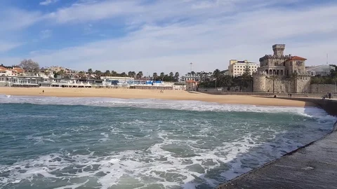 Panorama of the beach in Portugal Stock Footage