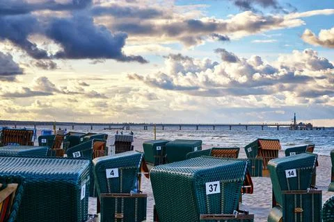  Panorama from the beach of Zinnowitz. With dramatic clouds in the background Foto stock