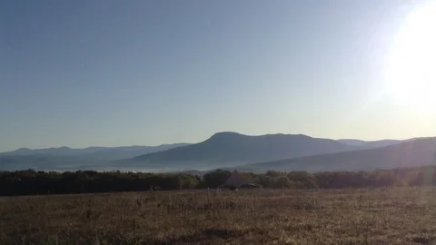 Panorama of a beautiful Mountain range Boyka &amp; sun - Crimea Russia 2 Stock Footage 119308645