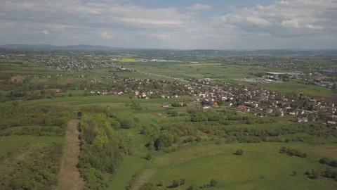 Panorama from a bird eye view. The  town located among the green hills. Stock Footage 123666064