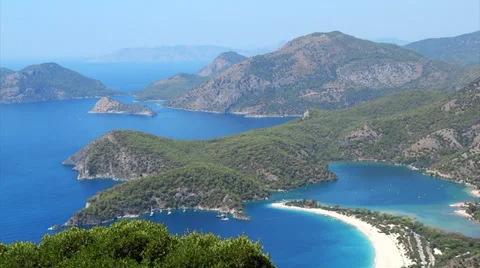 Panorama of blue lagoon and beach oludeniz turkey Stock Footage 33268523