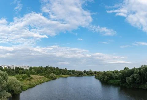 Panorama of blue Oder river in suburban areas Foto stock