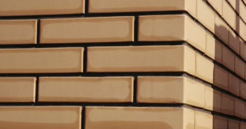 Panorama of brickwork, construction site, corner of house, fresh masonry bricks Stock Footage 131003769