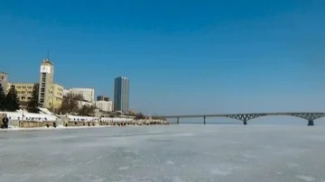 Panorama of the bridge over the river Video stock 85831727