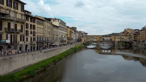 Panorama of Bridge Ponte Vecchio Florence, Italy Stock Footage 89901308