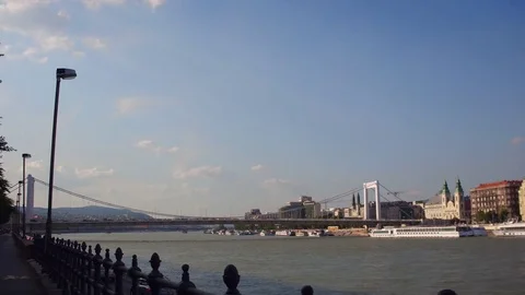 Panorama bridges of Budapest from bicycle Stock-Footage 80992010