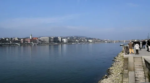 Panorama of Buda from Pest between Chain &amp; Margaret Bridges, Budapest, Hungary Stock Footage 47700711