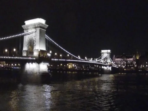 Panorama of Budapest from the Chain Bridge over the Danube Stock Footage 122290409