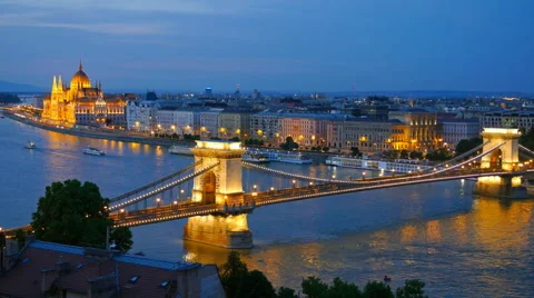 Panorama of Budapest, Hungary. Chain Bridge and the Parliament. Timelapse Video stock 40079679