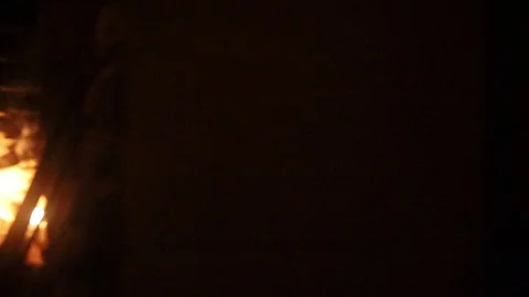 Panorama of the burning fireplace Stock Footage 113819534