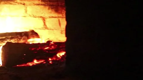 Panorama of burning logs Stock Footage 157320446