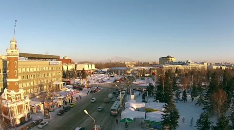 Panorama of a busy intersection in the city Stock Footage 64790209