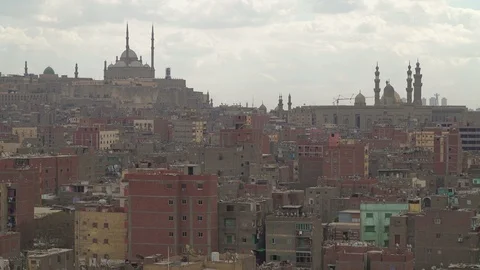 Panorama of Cairo with the Mosque of Muhammad Ali and Citadel in the background Stock Footage 126466898
