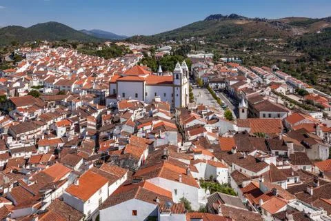 Panorama of Castelo de Vide, with rooftops and landscape. Santa Maria da Deve Stock Photos