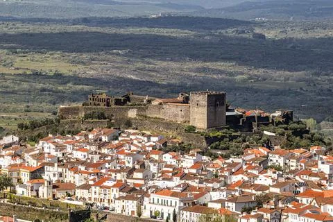 Panorama of Castelo de Vide rooftops seen from an outside viewpoint. Castelo  Stock Photos