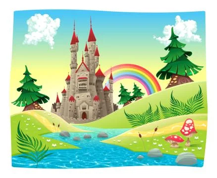 Panorama with castle. Stock-Illustration