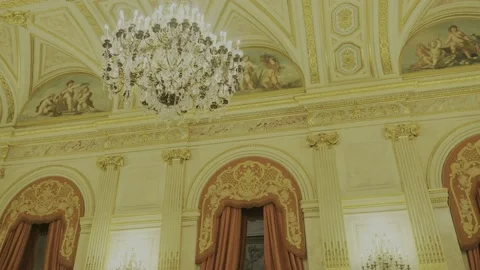 Panorama of the ceiling of a room in the Palais Bourbon in Paris. Stock Footage 194688929