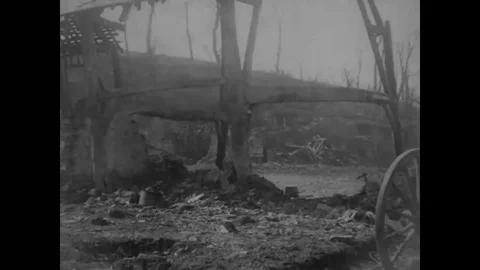 Panorama of Chemin des Dames, devastated site - 1918 Stock Footage 84563140
