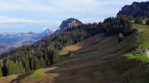 Panorama from Chli Aubrig Summit, Schwyz, Switzerland Stock Footage 220452348