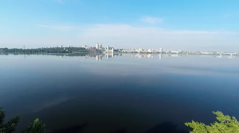 Panorama of the city and the river from a height Stock Footage 55564461
