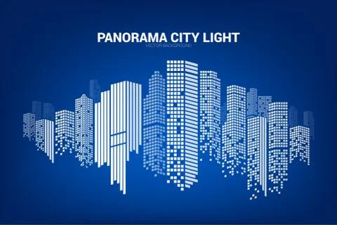 Panorama city Building background with windows pixel shape. Stock Illustration