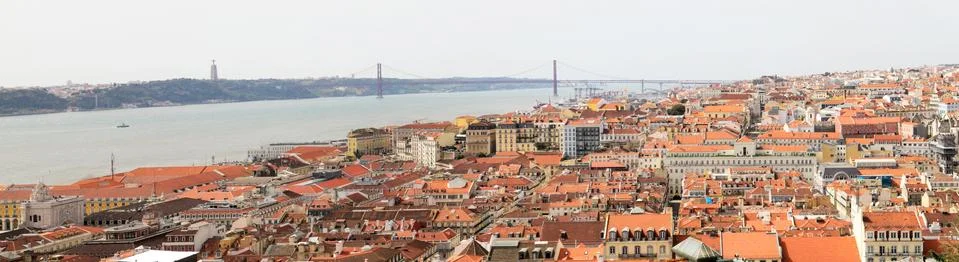 Panorama of the city Lisbon on a summer day.. A view of the city and the river, Stock Photos
