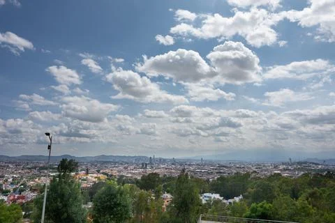 Panorama of the city of puebla from los forts, blue sky with clouds Stock Photos