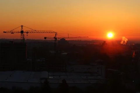 Panorama of the city at sunset. Stock Photos