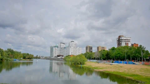 Panorama of the cityscape on the river Stock Footage 108494491