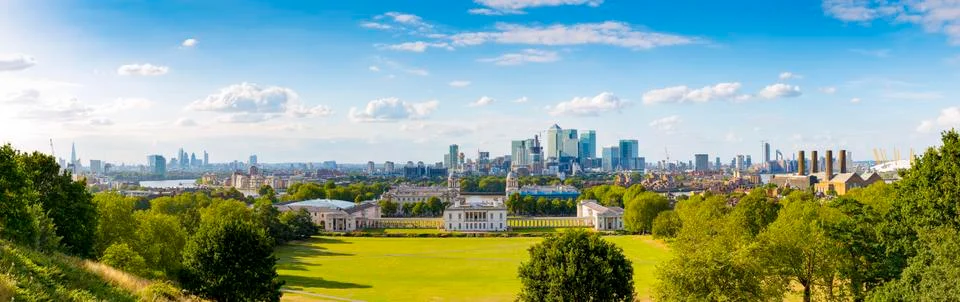 Panorama Cityscape View from Greenwich, London, England, UK Stock Photos