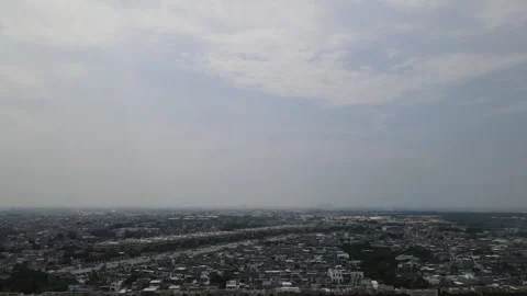 Panorama of clear sky over the big city Stock Footage 260865519