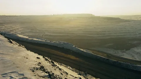 Panorama of coal mine at sunset Stock Footage 83511204