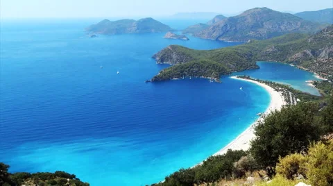 Panorama of coast and beach oludeniz landscape mediterranean sea turkey Stock Footage