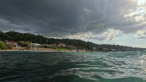 Panorama Coastal Scene Under Dramatic Cloudy Sky Stockbeeldmateriaal 321184818