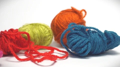 Panorama Of Colorful Balls Of Wool Thread For Knitting Stock Footage 99475446