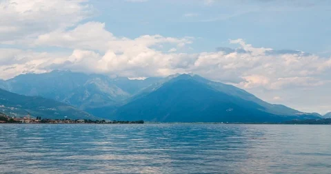 Panorama on Como lake in summer time, cloudy day Stock Footage 113129374