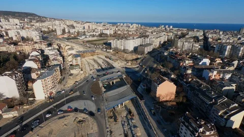 Panorama of the construction of the big boulevard "Levski" Stock Footage 106046312