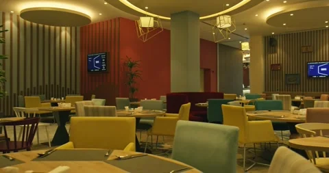 Panorama of a cozy cafe without visitors Stock Footage 277477746
