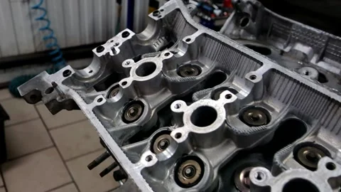 Panorama of the cylinder head of the car engine Stock Footage 150266692