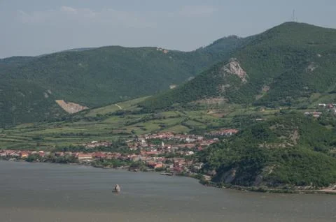 Panorama of Danube river on border between Serbia and Romania, with Baba Caia Foto stock