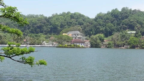 Panorama daylight view of the beautiful Kandy Lake in Sri Lanka Stock Footage 291331000