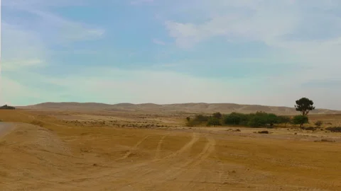 Panorama of desert with moving clouds Stock Footage 97733674