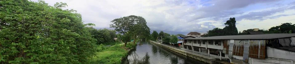 Panorama different between two side of canal Stock Photos
