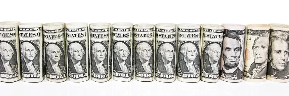 Panorama with different dollar notes Fotos Stock