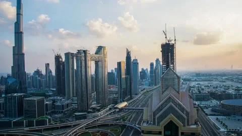 Panorama of down town Dubai modern city at night. Stock Footage 227475092
