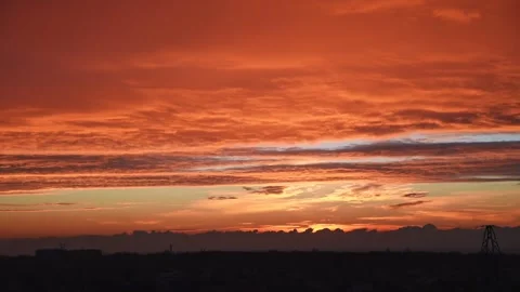 Panorama of dramatic orange sky Stock Footage 166159906