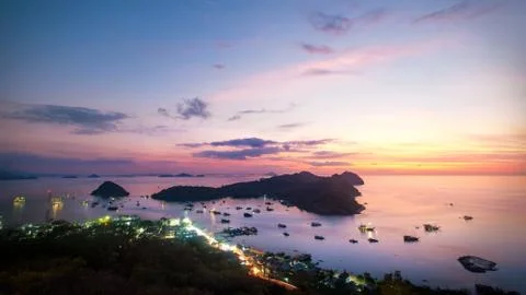 Panorama dramatic sunset sky at Labuan Bajo. Stock Photos