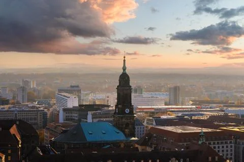 Panorama of the Dresden at sunset time Stock Photos